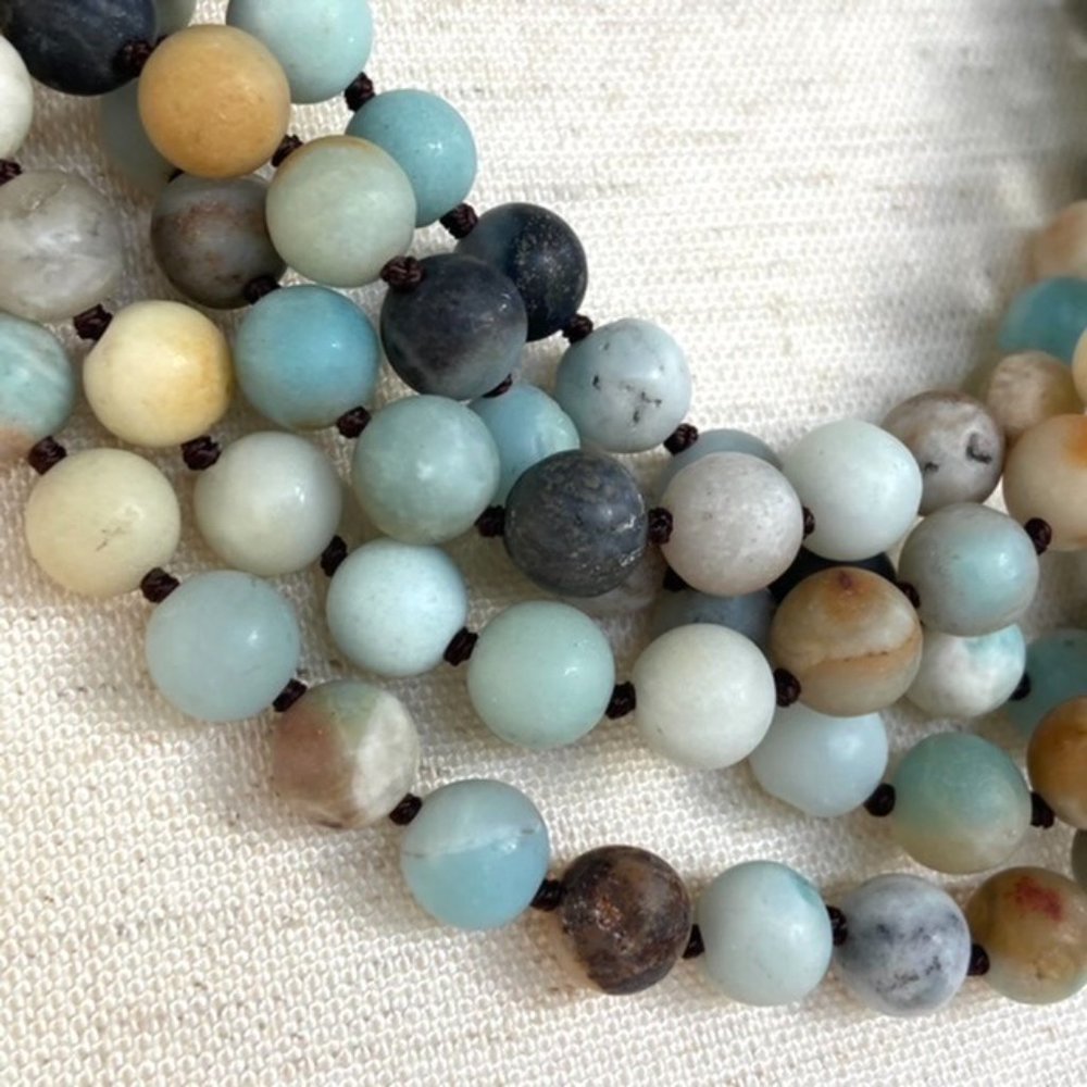 Multi-Strand 8mm Amazonite Beaded Collar Necklace 20" HOB 925 Knotted 5 Strand - Picture 3 of 12